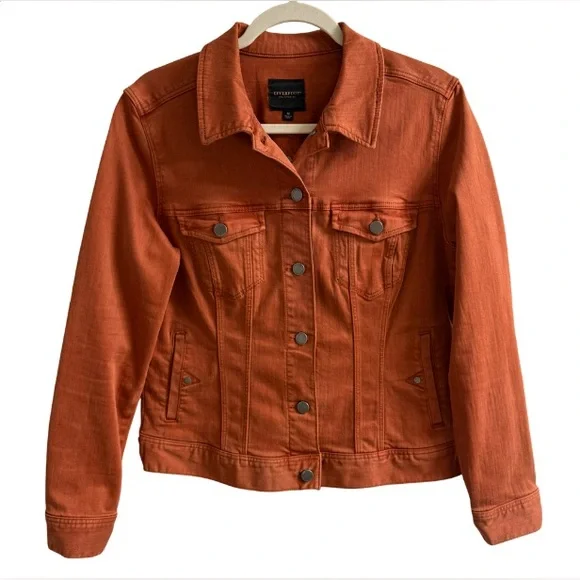 LIVERPOOL CLASSIC BUTTON DOWN JEAN JACKET WITH POCKETS ORANGE RUST SIZE: M - Picture 2 of 16